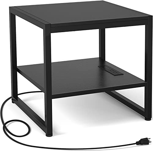 Homieasy 20 Black End Table with Charging Station, USB Ports, and Storage Shelf for Small Spaces