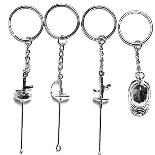 [Simamile] フェンシング キーホルダー スポーツ フェンサー 小道具 アート キーチェーン フェンサー クラブ キーリング 男性用 女性用 クラブ ギフト ジュエリー 4個