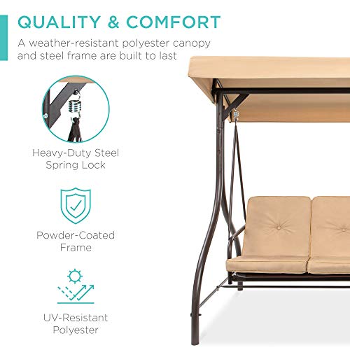image for Best Choice Products 3-Seat Outdoor Large Converting Canopy Swing Glid
