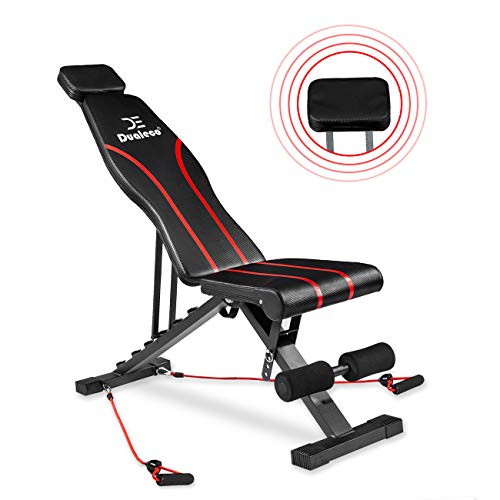 Adjustable Weight Bench with Upgraded Headrest, Foldable Workout Bench for Home Gym Strength Training, 500lbs Incline Decline Flat Exercise Bench Press for Wegiht Lifting by Dualeco