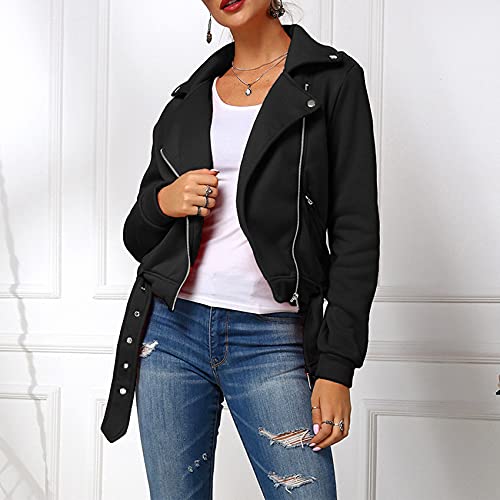 BDCUYAHSKL Herfst En Winter Dames Casual Mode Revers Effen Kleur Rits Lange Mouwen Jas Motorfiets Wind Korte Jas Jas… - Image 5