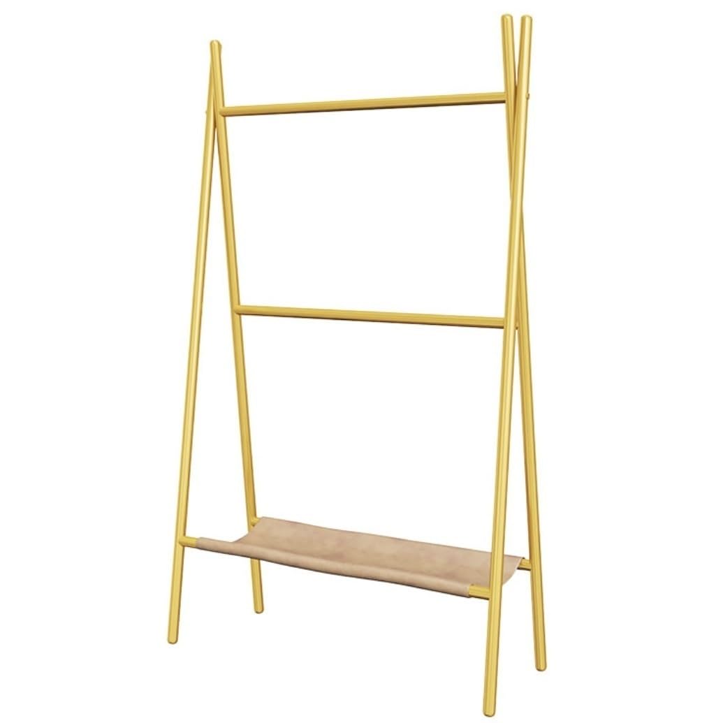 Towel Rail 2-Tier Free Standing Towel Rack With Storage Shelf Metal Stand Blanket For Bathroom Freestanding(Gold)
