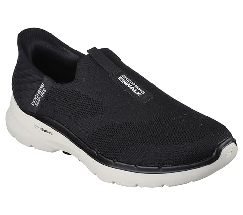 Skechers Men's Slip-ins: GO Walk 6 - Easy On Slip-On Walking Sneakers, Black/White, 10