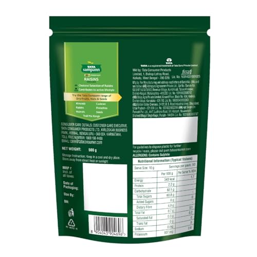 Image of Tata Sampann Pure Raisins Seedless /Kishmish, 500g, Source Of Potassium, Premium Dry Fruits, Green Raisins