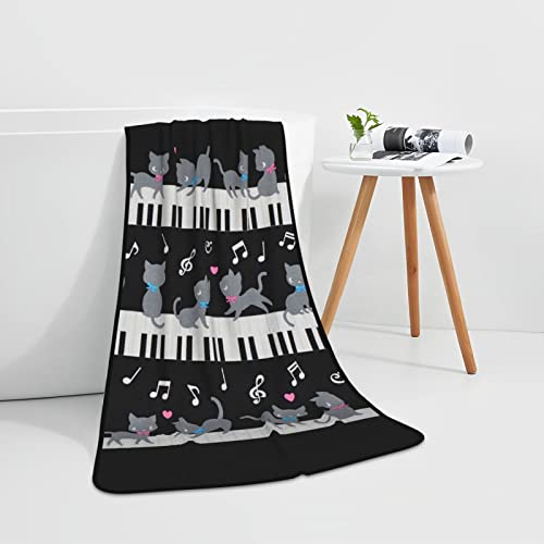 Vucemi Music Cat Printed Coral Fleece Absorbent Bath Towel, Thickened Soft And Quick-Drying Multi-Purpose Beach Towel #TOP6