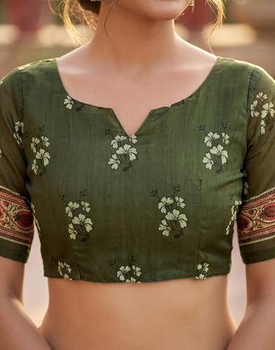 Image of SIRIL Women's Printed Cotton Linen One Minute Ready to Wear Saree With Unstitched Blouse Piece