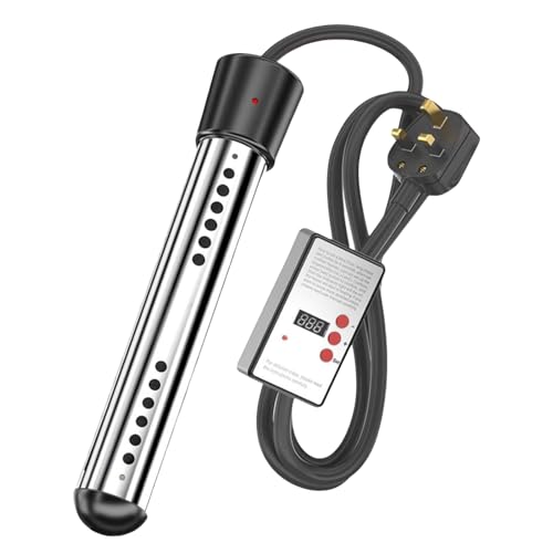 2000w Immersion Heater Portable Water Heater Digital Display Thermostat Auto Overheating Cut-Out Fast Heating In Mins 304 Stainless Steel for Bucket Bathtub Small Pool Camping