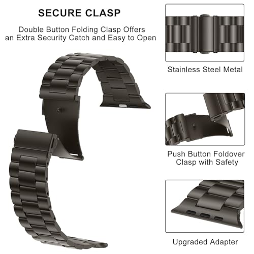 Image of HITZEE Compatible with Apple Watch Ultra Band 49mm Business Stainless Steel Metal Strap Men Women Link Bands Compatible for Apple Watch Ultra 3 /2 /1, 49mm Graphite