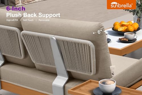 Image of PURPLE LEAF Patio Furniture Set Outdoor Sectional Sofa with Coffee Table Fade-Resistant Cushions Wicker L-Shaped 5 Pieces Aluminum Convertible Daybed for Balcony Yard Garden Poolside, Taupe