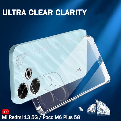 Image of TheGiftKart Back Cover Soft Case for Mi Poco M6 Plus /Redmi 13 5G / 4G | Best Camera Protection | Inbuilt Dust Plugs & Anti-Slip Grip | Ultra Clear Slim Redmi 13 5G Back Case (Silicone, Transparent)