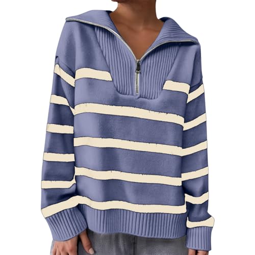 Jersey de punto para mujer con detalle de cremallera, cuello alto para trajes informales de invierno en un ancho cómodo, azul, Talla única