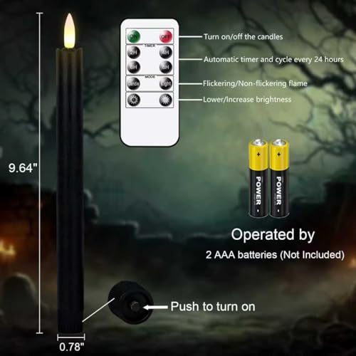 Image of GenSwin Flameless Black Taper Candles Flickering with 10-Key Remote, Battery Operated Led Warm 3D Wick Light Window Candles Real Wax Pack of 6, Christmas Home Wedding Decor(0.78 X 9.64 Inch)