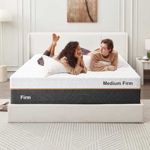 Image of Firm Queen Mattress Dual Firmness: 2 Bonus Pillows, Medium Firm & Firm | Double Sleep Flippable Memory Foam for Back Pain Relief, Washable Cool Cover, CertiPUR-US Oeko-Tex Certified 80x60x12 Inch