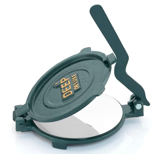 DEEP 8.3 Inch Roti Maker Machine Heavy Duty Cast Iron with Stainless Steel Plates - Manual Chapati Presser, Puri Maker Press Machine - Kitchen Utensil for Roti, Chapati, Puri, Papad, Khakhra Maker