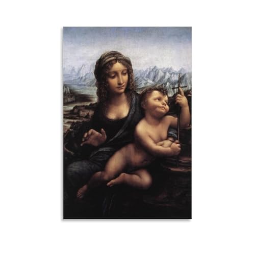 WOWHAHA Leonardo Da Vinci - Decorazione vintage su tela, motivo: paesaggio con pittura a olio, famosa, poster di animazione, decorazione per camera da letto, 40 x 60 cm, senza cornice, stile 30