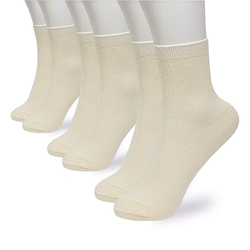 Image of 3 Pairs Crew Socks Lightweight Undyed Cotton Blend Socks for Women Girls, 5-8