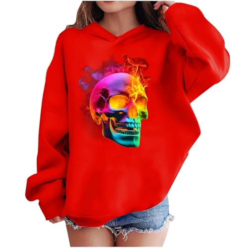 Cute Hoodies for Teen Girls Skull Graphic Hooded Sweatshirt Long Sleeve Halloween Pullover 2025 Winter Hoodies