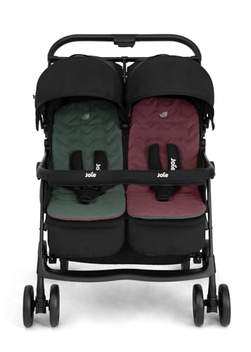 Image of Joie Aire Twin Lightweight Double Stroller, Suitable from Birth to 15 kg, Independent Forward Facing Seats, SoftTouch 5-Point Harness, Lie-Flat Recline, UPF 50+ Canopies, All-Wheel Suspension, Reversible Seat Liners, Quick One-Handed Fold