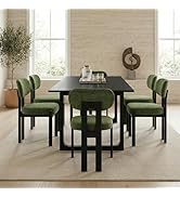 LukeAlon Chenille Dining Chairs Set of 6, Upholstered Armless Kitchen Chairs with Black Wooden Le...