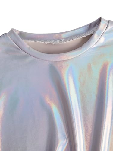 Image of Verdusa Girl's Metallic Crop Tee Top Sparkle Neon Shirts Concert Outfits