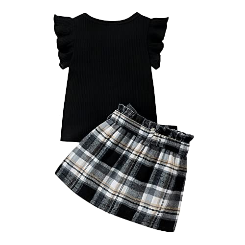 Image of Hopscotch Girls Cotton and Polyester Checkered Blouse and Skirt Set in Black Color