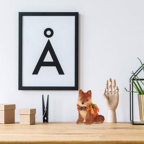 Besportble LPRM6GP16H30L9INK5F113Q0 Straw Fox Figurine Fox Sculpture Decor With Berry Maple Wreath Wooden Animal Statue Woodland Animal Garden Figurine thumb #4