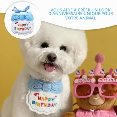 Lot de 3 pièces pour animaux domestiques – bavoirs, chapeau d'anniversaire et lunettes – Set de décorations pour chats et chiens, pour fêtes – vue 4
