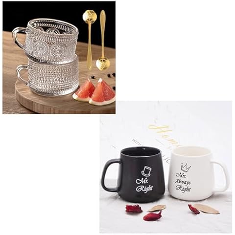 MCleanPin Vintage Glass Coffee Mugs 14oz 2 Pack, Mr Right Mrs Always Right Couple Coffee mugs 2 Pack Wedding GIfts Engagement Gift Cover