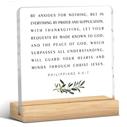 Christian Desk Sign Decor, Philippians 4:6-7 Be Anxious for Nothing,