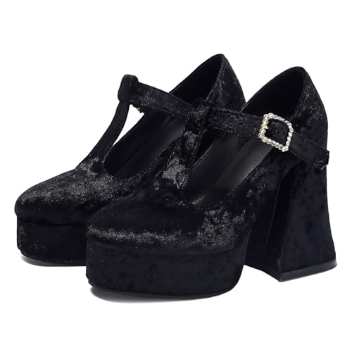 Image of KOKOMOMO Womens Lace Flower Heels Goth Platform Shoes Chunky High Heel Mary Janes Gothic Shoe