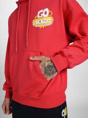 Image of Veirdo Cotton Poly Fleece Oversized Hooded Sweatshirt Baggy Fit Stylish Pocket Graphic Printed Hoodie for Men (Available in Sizes: S to 3XL)