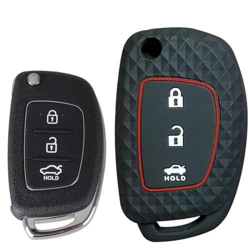 HOBIVA Silicone Auto Telecomando Flip Key Cover Case Shell Accessori per H/yundai Creta I10 I20 Ix35 Tucson Elantra Santa Fe Solaris Sonata, Nero 1PC