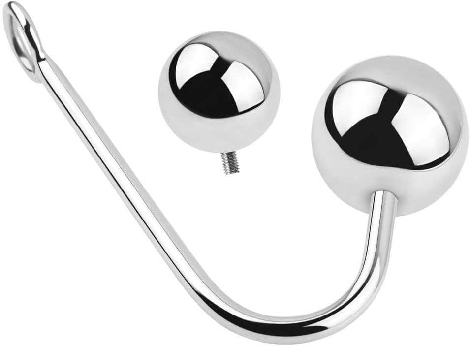 Metal Anal Hook Anal Plug Solid Single Ball Rope Hook with 2 Replaceable Balls and Ring BDSM Fetish Toy for Adult