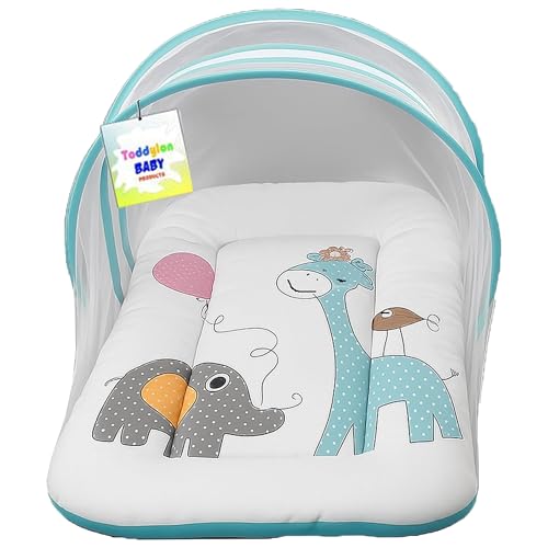 Image of Toddylon Baby Bedding Set New Born Baby Bed | Bed | Mattress | Mosquito Net | Insect Protector | Infants Carry Bed | Gadda Set (0-6 Months, Blue)