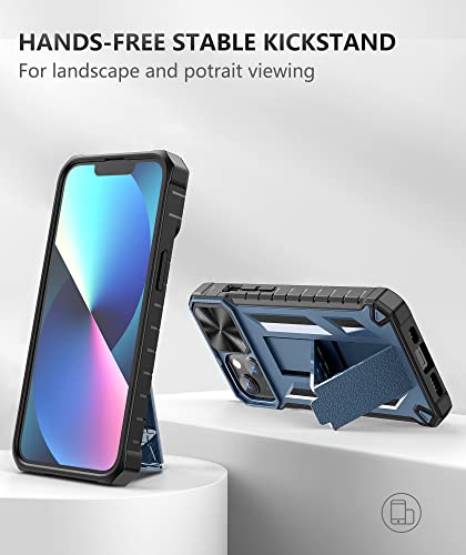 Soios For Iphone 13 Mini & 12 Mini Rugged Case: With Kickstand & Slide 13Mini 12Mini Protective Cell Phone Cover Military Grade Drop Protection Durable Tough Hard | Shockproof Textured Bumper- Blue #TOP2