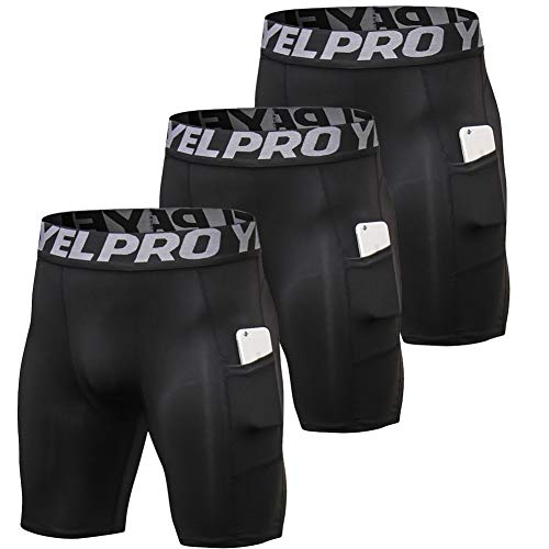 WDREAM Men's 3 Pack Athletic Compression Shorts Running Tight Sports Baselayer Shorts with Pockets 3Black XL
