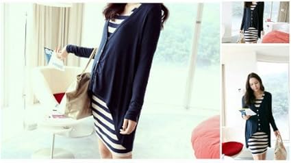 Amazon Co Jp マタニティ ウェア ボーダー ワンピース X カーディガン レディース カジュアル 普段着 オフィス まで幅広くご使用いただけます マタニティウェア Maternity Wear 服 ファッション小物