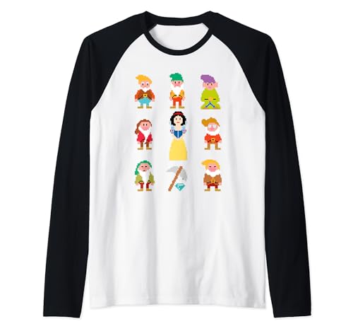 Disney Snow White & Pixelated Dwarfs Raglan Baseball Tee, Black