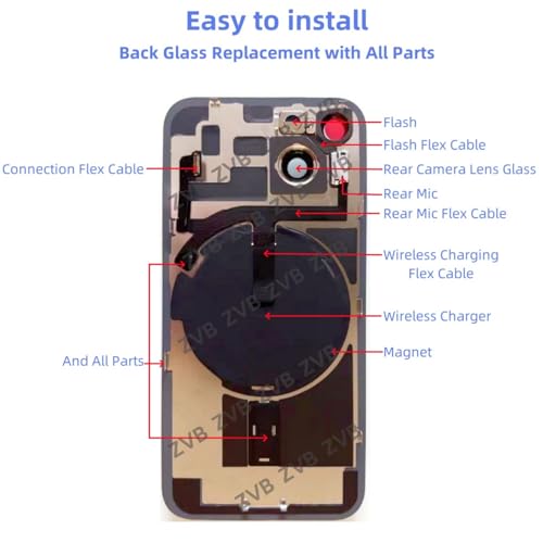 14 Back Glass Replacement Kit with Plate & Flex Cable and All Parts, Midnight, 6.1 Inch for iPhone 14 Back Cover Glass, with Repair Tools (Midnight) by ZVB - Image 3
