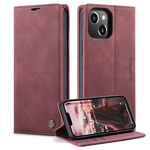 GerlWorld Handyhülle für iPhone 14, PU Leder Folio Wallet Hülle mit Kartenhalter und Kickstand, Premium TPU stoßfeste In...