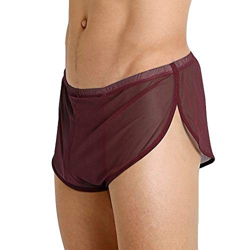 Herren Mesh Shorts mit großen Split Sides Unterwäsche Boxershorts Fishnet Sheer Badehose Color Coffee Size L