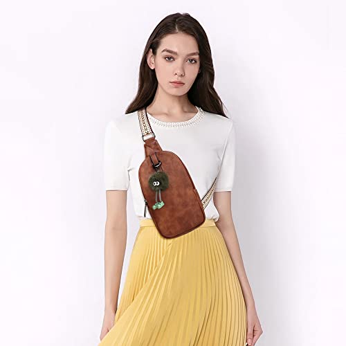 Love Deliver Crossbody Bags For Women Daypack Sling Bag Leather Chest Bag For Traveling Send A Pendant(Light Brown) #TOP1