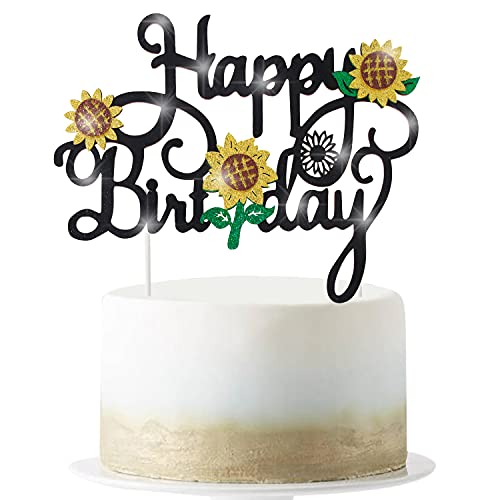 Sunflower Birthday Cake Topper,Sunflower Party Decoration,Sunflower Birthday Party Favor,Gold Glitter Sunflower Cake Topper,Sunflower Baby Shower Favor Supplies #TOP5
