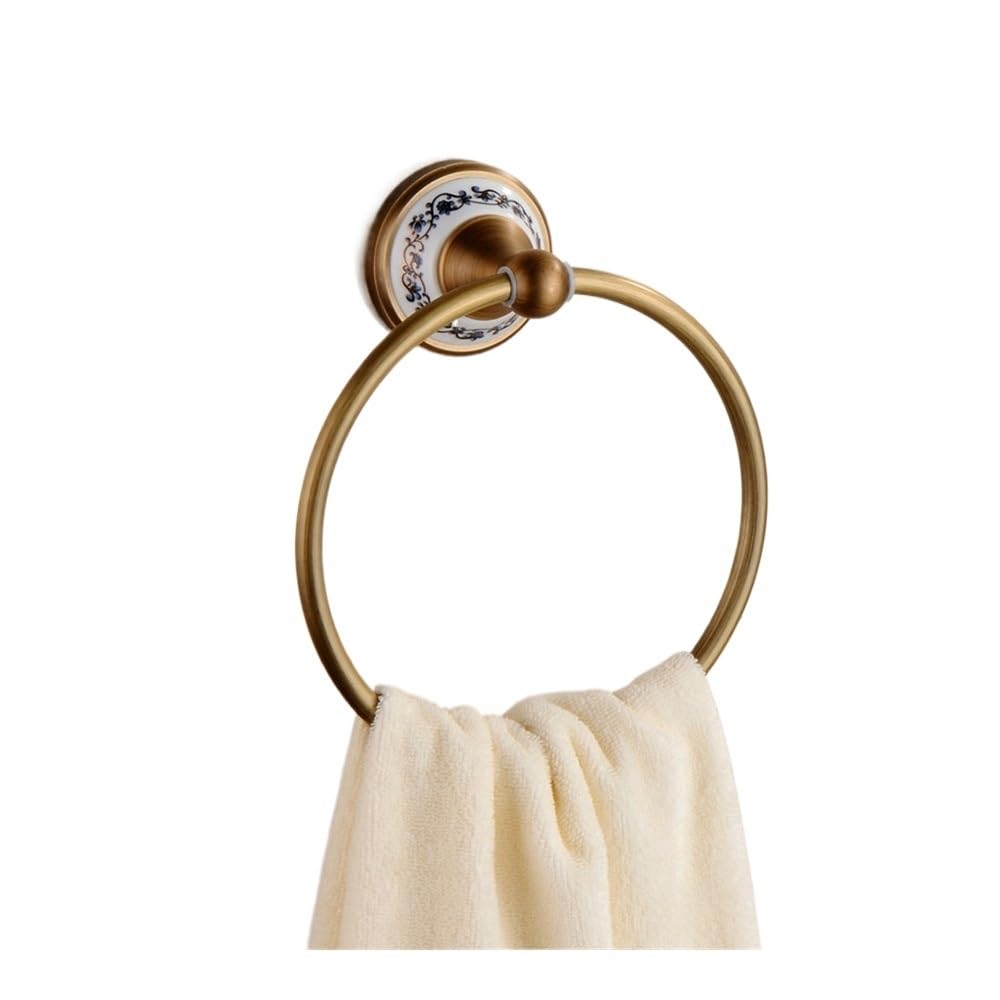 HAOXUELI Brass Antique Bathroom Hardware Towel Bar Hook Paper Soap Holder Bath Shelf Set(Towel Ring)