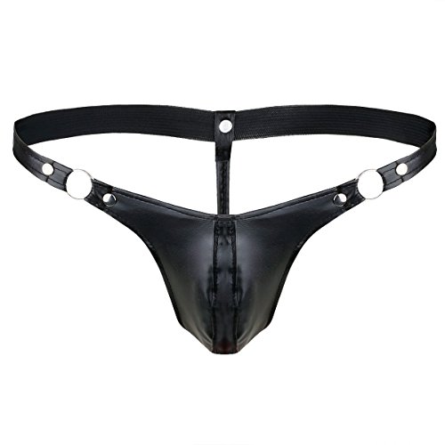 iiniim Mens Faux Leather Pouch Briefs Jockstrap G-String Gay Underwear