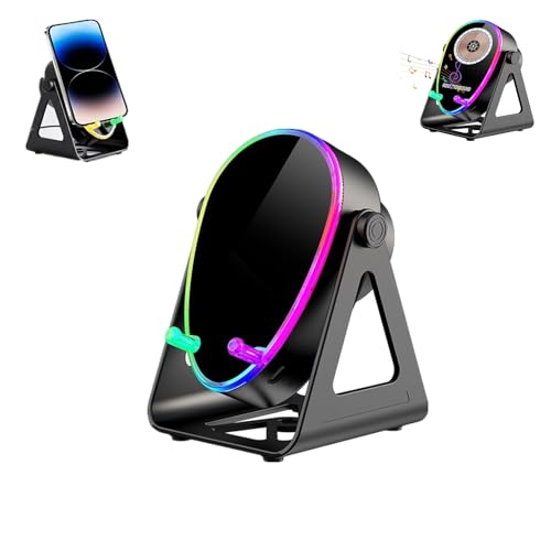 2026 New Wireless Induction Speaker, 5-in-1 Wireless Induction Bluetooth Speaker with Adjustable Phone Stand, Rechargeable Speakers Amplifier with Rechargeable Colorful Light (Black)