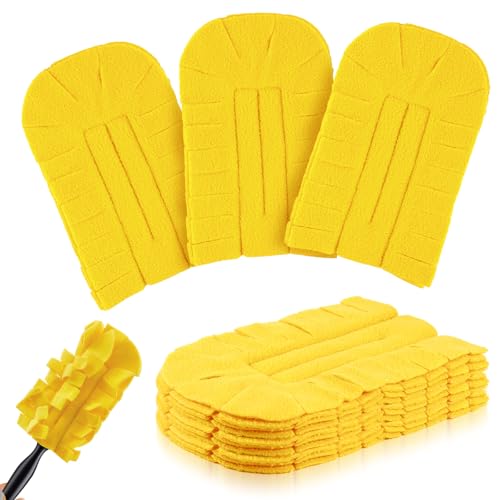 Image of Zubebe 6 Pcs Reusable Duster Refills Fleece,Yellow | Soft Polyester Fiber Flat Duster Refill Multi Surface Washable Cleaning Pad Tools for Home, Blinds, Car, Pet, Furniture, Fans