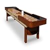Hathaway Merlot 12 Foot Shuffleboard Table for Family Game Room - with Lacquer Coated Playfield, Built-in Scorer and Cabinet, Climate Adjusters, Leg Levelers, 8 Pucks, Brush, and Wax - Walnut Finish