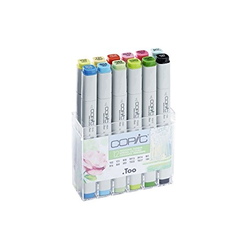 COPIC Classic Set Frühlings-Farben, 12er Set im Acryl-Display, Twin Marker mit einer mittelbreiten und einer feinen Spitze