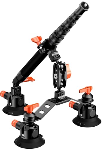 K&F Concept 3-in-1 吸盤カメラマウント（マジックアーム付き） ARRIスタイルの1/4インチおよび3/8インチスレッド クイックリリース車載マウント GoPro/DJI/Insta360/DSLR/アクションカメラ/スマートフォンのビデオ撮影に対応
